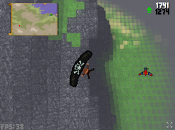 Another screenshot from the game, still with voxel-ish 2d graphics that like to pretend they are 3d. Now with gradient shading, casting steep slopes into shadow if the angle is not facing the direction of the light.