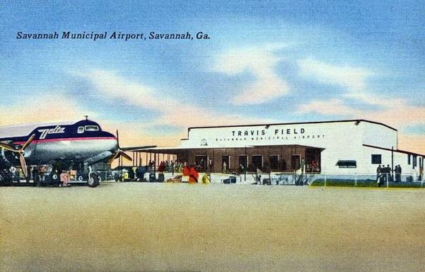 The Delta Plane is on the left, and the terminal is on the right. Its small with a porch.
