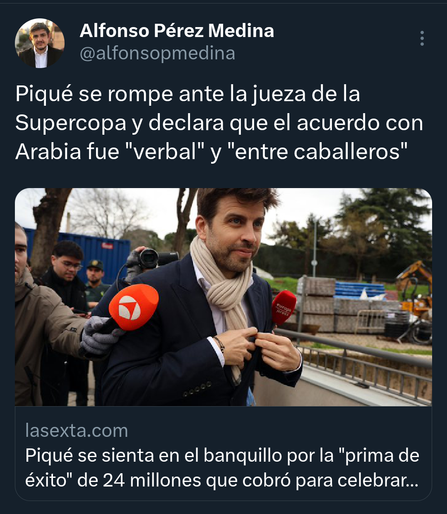 Piqué se rompe ante la jueza de la Supercopa y declara que el acuerdo con Arabia fue "verbal" y "entre caballeros"