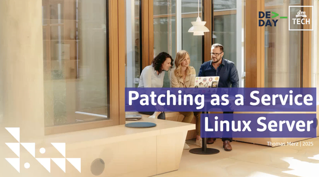 Screenshot der Titelfolie meines heutigen Talks zum Thema "Patching as a Service - Linux Server".