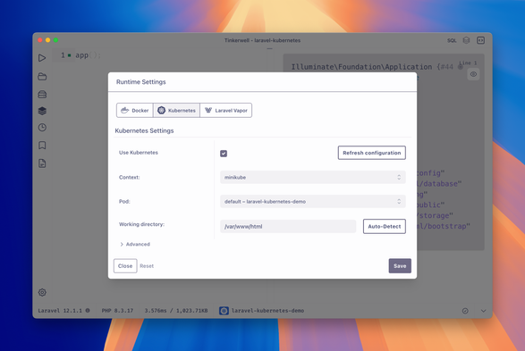 Tinkerwell Kubernetes Settings