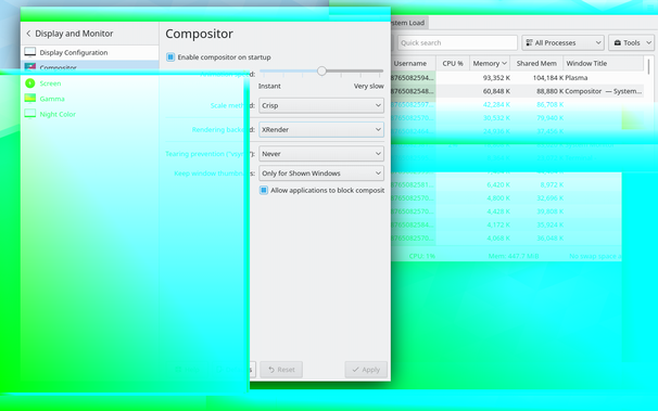 KDE Plasma Desktop on the original Pine64 PineTab 1 with a lot of graphical glitches.