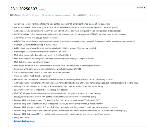 Screenshot Release notes GitHub