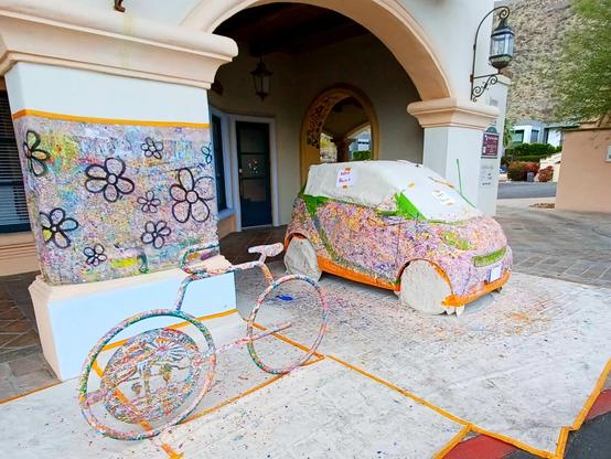 Splatter art car and bike.