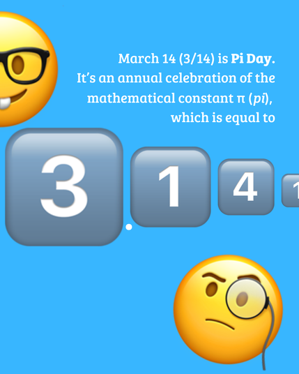 March 14 (3/14) is Pi Day. It’s an annual celebration of the mathematical constant π (pi), which is equal to 3.14159265… (and on, and on, and on, and on…)