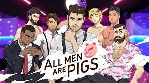 Key art for gay romance dating sim All Men Are Pigs.