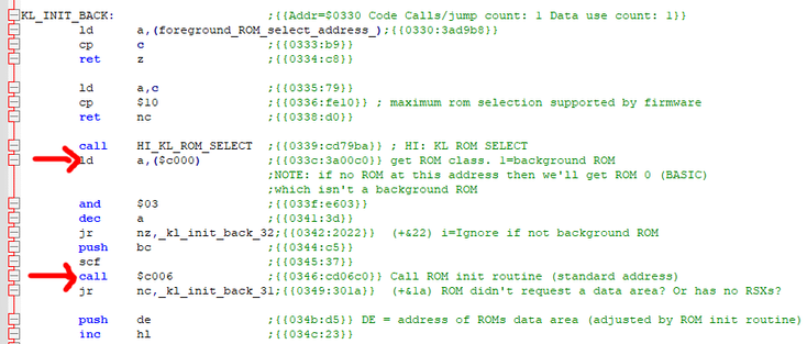 Source code of the ROM initialisation routine in the firmware.