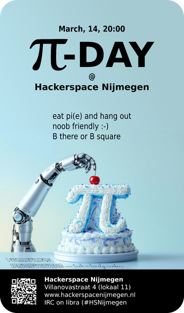 A cake shaped like the mathematiical Pi sign, a cherry is placed on top of the cake by a robot arm