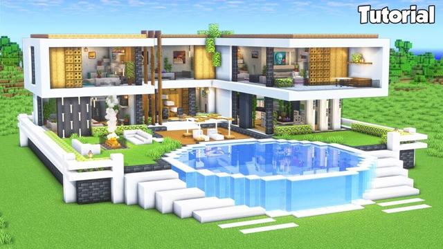 Minecraft: How to Build a Modern House Tutorial (Easy to Follow) #61 - Interior in Description!