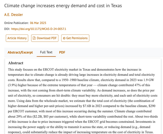 This study focuses on the ERCOT electricity market in Texas and demonstrates how the increase in temperature due to climate change is already driving large increases in electricity demand and total electricity costs. Results show that, compared to a 1950–1980 baseline climate, electricity demand in 2023 was 1.9 GW (3.9%) higher because of the extreme temperatures of that year — climate change contributed 47% of this increase, with the rest coming from short-term climate variability. As demand increases, so does the price per unit of electricity, so consumers are hit double: they must buy more electricity, and each unit of electricity costs more. Using data from the wholesale market, we estimate that the total cost of electricity (the combination of higher demand and higher per-unit prices) increased by $7.6B in 2023 compared to the baseline climate, $290 per ERCOT customer, with most of this increase occurring during the summer. Climate change contributed about 29% of this ($2.2B, $83