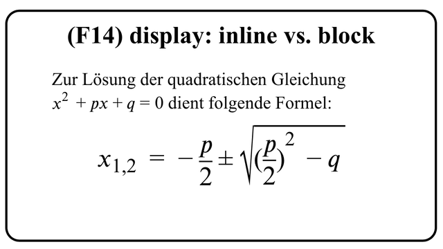 Formel (Lösung quadratischer Gleichungen) mit nativem MathML im Safari unter iOS 15.8.3