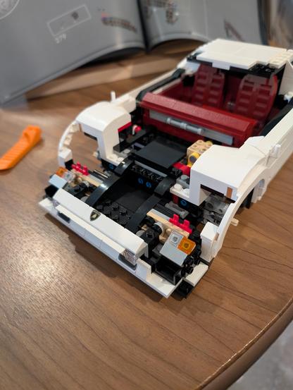 Lego lambo coming together--view of the front end