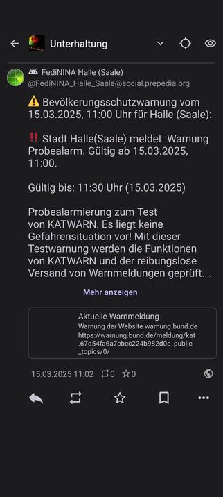 fedinina hat nur ein paar Sekunden nach der Warnmeldung ausgelöst und vom Bund die Warnung übernommen