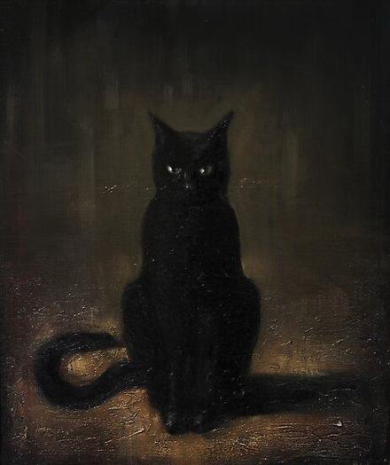 Depiction of a mysterious black cat (original painting in brown and black by Kain White)