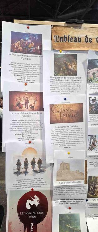 La liste des jdr proposés sur une tableau de quéte