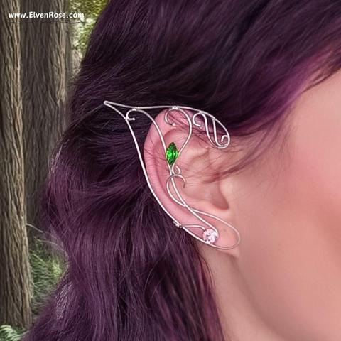 Desert Rose Elf Ear Cuffs – Elven Earrings with Swarovski Crystals