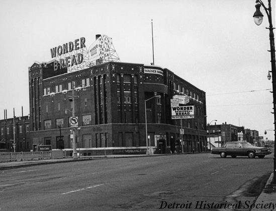 In April 27, 1982 photo, the Wonder Bread factory stands at the northwest corner of Grand River Avenue and Temple Street. This site is now home to the Motor City Casino. Photographer: Diane A. Bond.