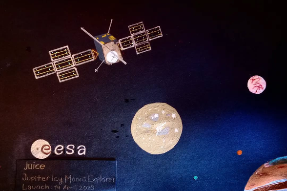 JUICE. Jupiter Icy Moons Explorer. An acrylic drawing.