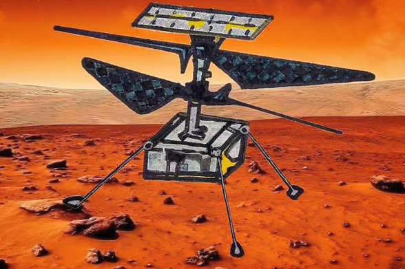 Ingenuity over Mars. An acrylic drawing.