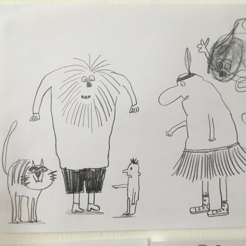 Croquis de recherches de personnages au crayon