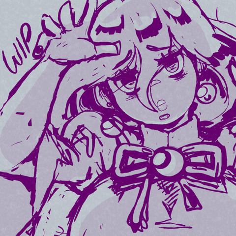 Digital Sketch. Work in Progress of the new Hex Maniac design from Pokemon Legends Z-A. She's holding her hands out all spooky-like. The letters "WIP" are seen next to her right arm.