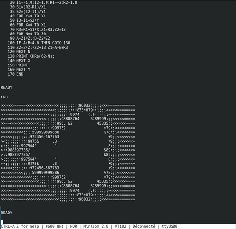 Suite du terminal, commande RUN et génération de la fractale en ASCII ART sur le terminal