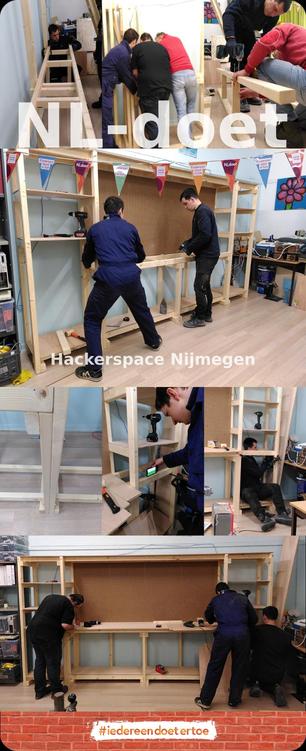images of working on the tool cabinet that was constructed this day (March 15th, 2025) during NL-doet.