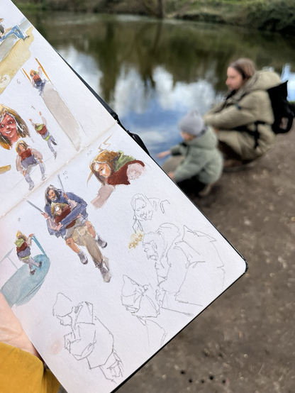 On location drawing, too cold for watercolour anyway
