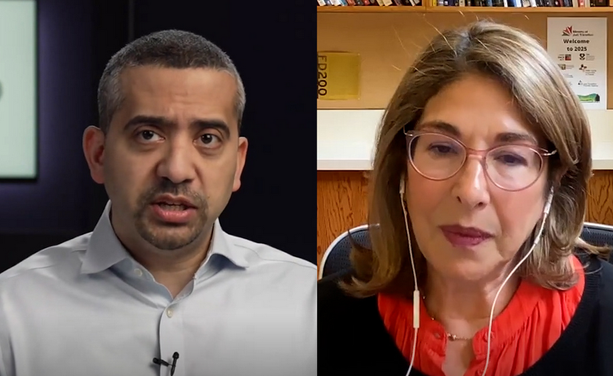 Medhi Hassan and Naomi Klein doing a podcast