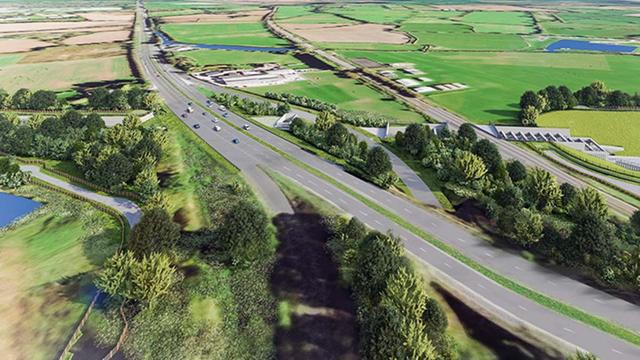 An artist's impression of how the roads at Streethay will look when HS2 is built