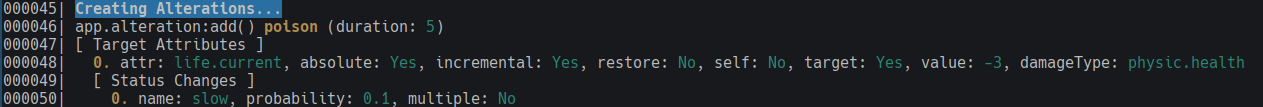 Output I got creating an alteration definition called 'poison' (described in the post).