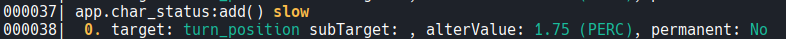 Output I get creating the status change called 'slow' (described in the post).