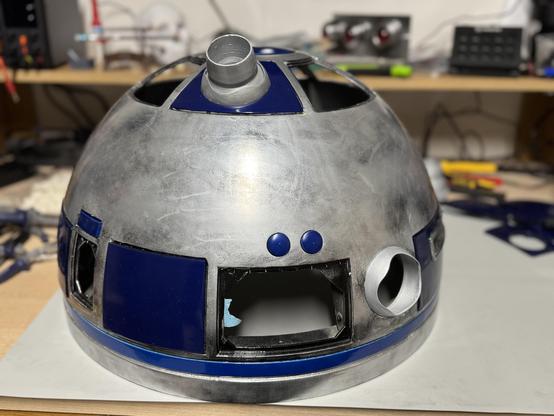The holo projector panel on the top of the dome was glued in. And several of the small panels too which will not be animated later.