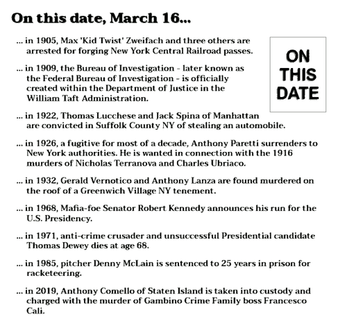Collection of crime history items from March 16.
