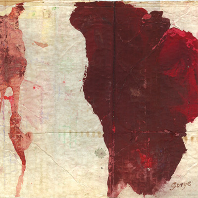 Image shows the cover of Gotye's album Like Drawing Blood, featuring an image of a blood stain on an opaque off-white background.