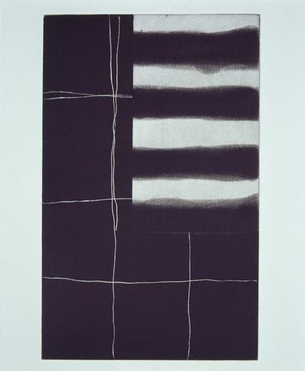 expressionist striped etching, dark blue and white