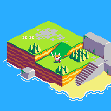 Pixel art of the Tunic fox in the overworld