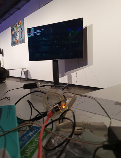 ein Raspberry Pi der ersten Generation am 55 Zoll Bildschirm.