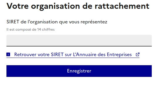 registration window asking for a french VAT number