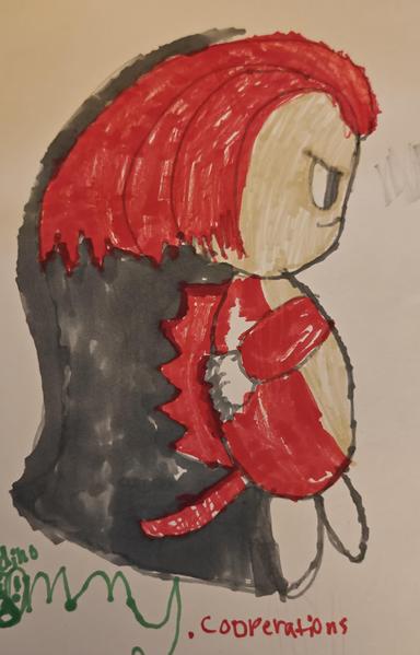 a marker drawing of Knuckles the Echidna with a shadow backdrop