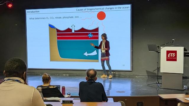 Mathilde Jutras illustrating fluxes and reservoirs that control ocean chemistry.