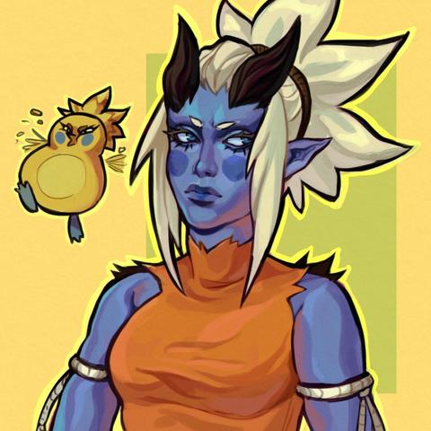 Digital painting of Yrehn from Ankama's Bestiale in yellow tones. There is also her tiny tofu version(didnt knew how to make picture more interesting).