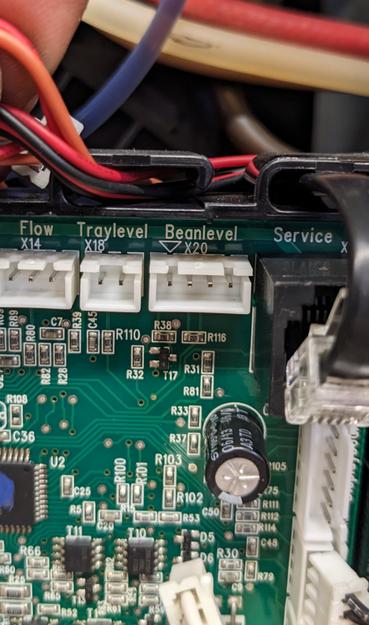 a photo of a printed cirquit board with a connector labeled "bean level"