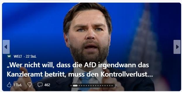 Unter einem Welt-Werbebild auf MSN steht: "Wer nicht will, dass die AfD irgendwann das Kanzleramt betritt, muss den Kontrollverlust..." - gemeint ist wohl beenden.