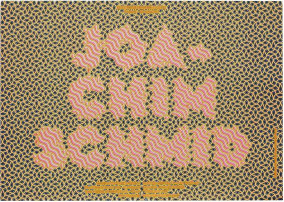 Wavy lines and lettering with fluorescent pink, yellow and blue ink on white paper. The main title reads, “JOACHIM SCHMID”.