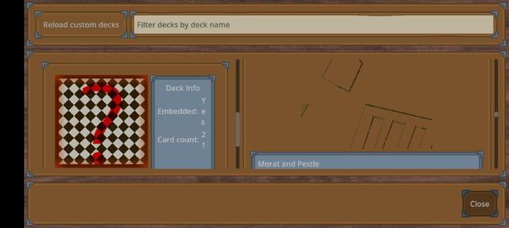 Image from the game Samory. The deck viewer is shown with the household deck selected. to the right the mortal and pestle image is totally broken. everything else seems to be alright.

Picture was taken from Chrome on Android.