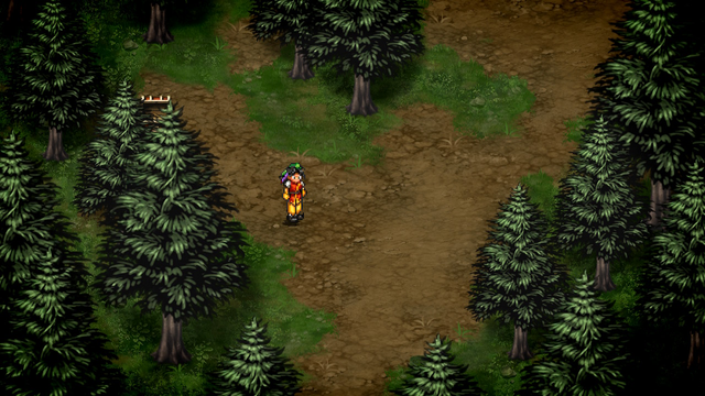 Suikoden HD screenshot on the Magician's Island with Tir standing DIAGONALLY