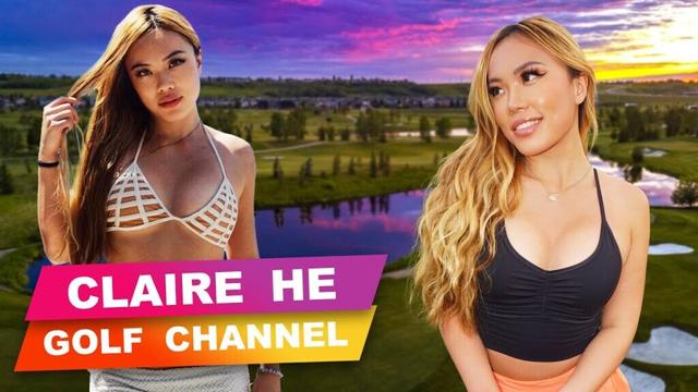 Claire He balances golf ball in her cleavage and tees in underwear as she teases sexiest