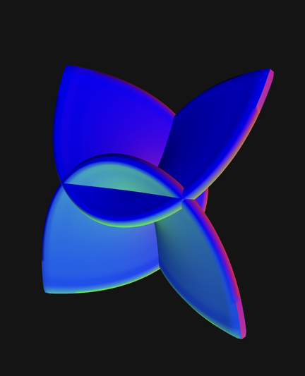 enneper surface that looks like a sideways blue butterfly from this angle with a black background.