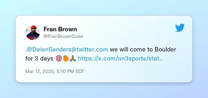.@DeionSanders we will come to Boulder for 3 days 🎯🍊🙏🏾 https://t.co/RFkyveLPv1